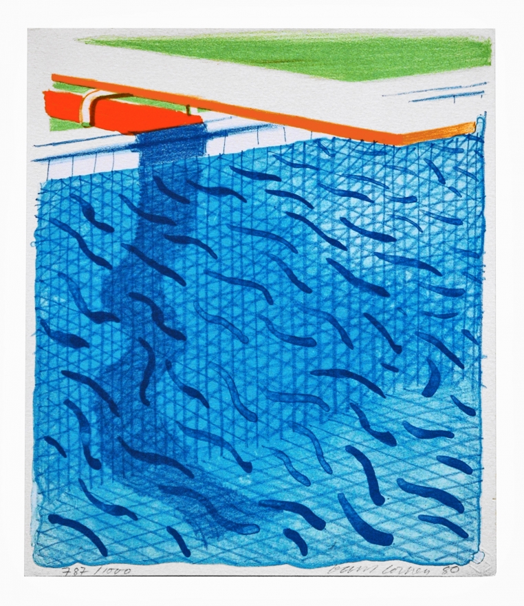 David Hockney, Pool Made with Paper and Blue Ink for Book, Lithograph
