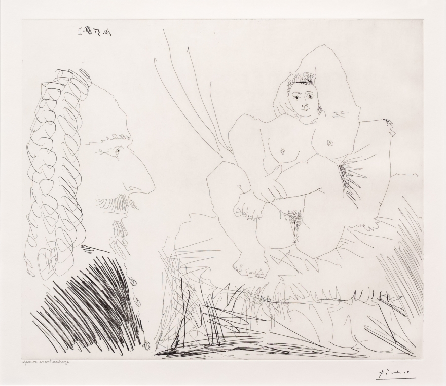 Pablo Picasso, Courtisane au lit avec, Etching
