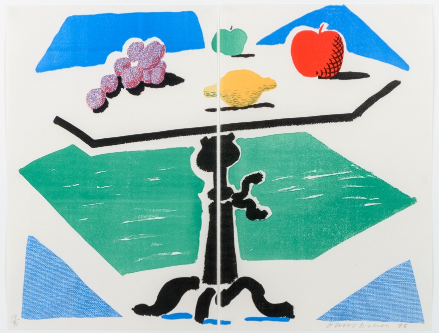 David Hockney, Apples, Grapes, Lemon on a Table